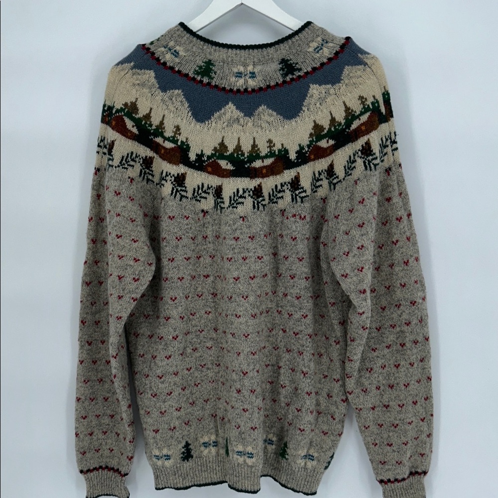 Vintage Woolrich Gray Fair Isle Wool Cardigan Sweater Nordic Button Front Size L - Picture 7 of 11